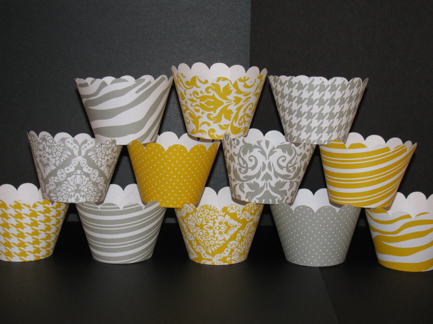Yellow and Gray Cupcake Wrappers