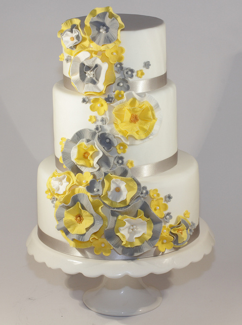 Yellow and Gray Wedding Cake