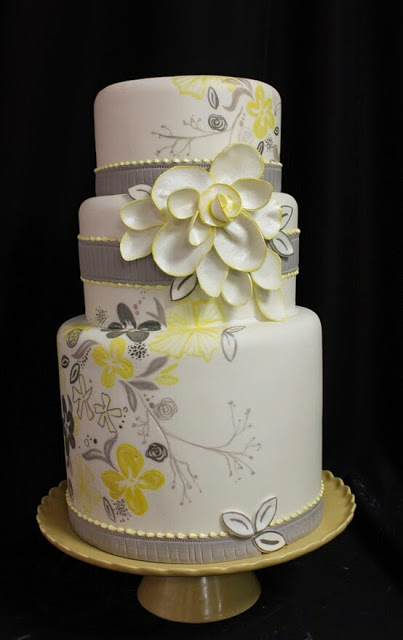 Yellow and Gray Wedding Cake