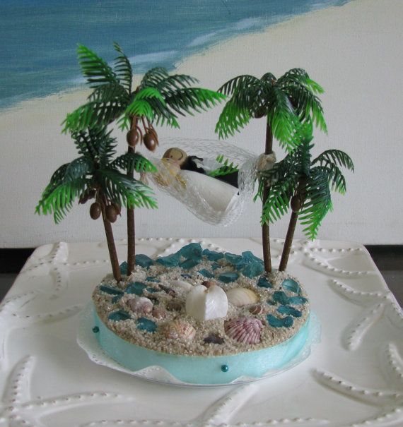 Beach with Palm Tree Wedding Cake Toppers