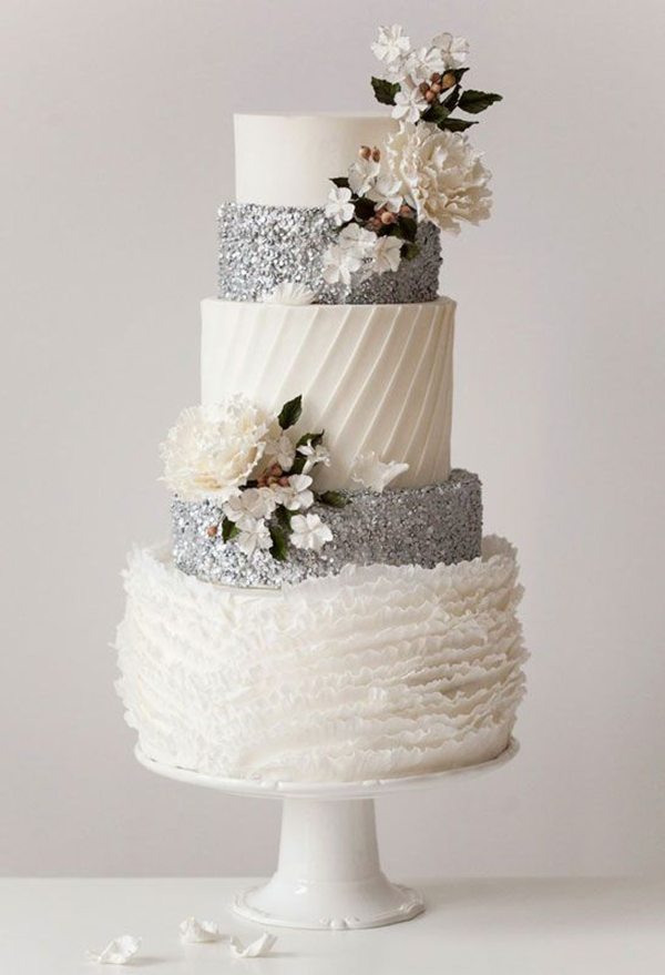 Beautiful White and Silver Wedding Cake