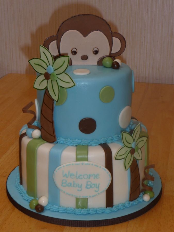 Boy Monkey Theme Baby Shower Cake