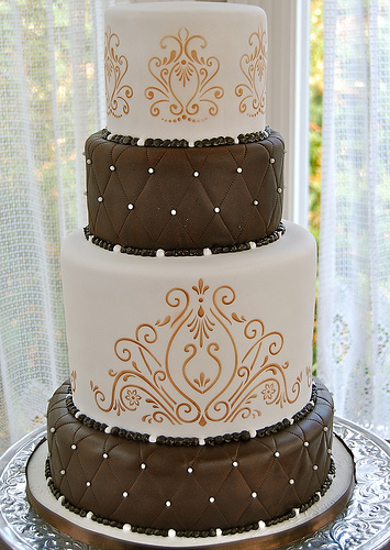 Brown and White Wedding Cake