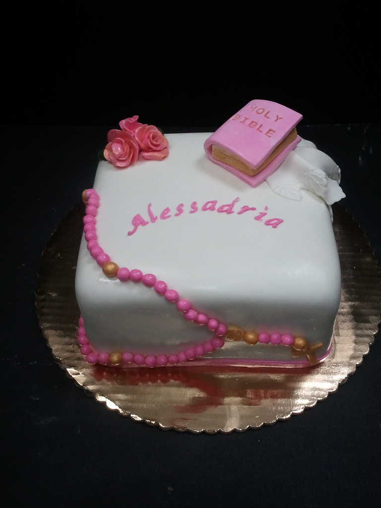 Catholic Baptism Cake with Rosary