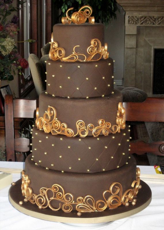 Chocolate Brown and Gold Wedding Cake