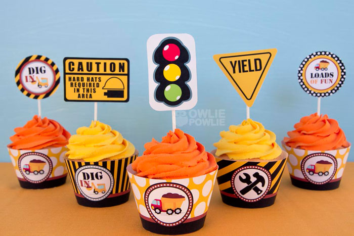 Construction Birthday Party Cupcake Toppers