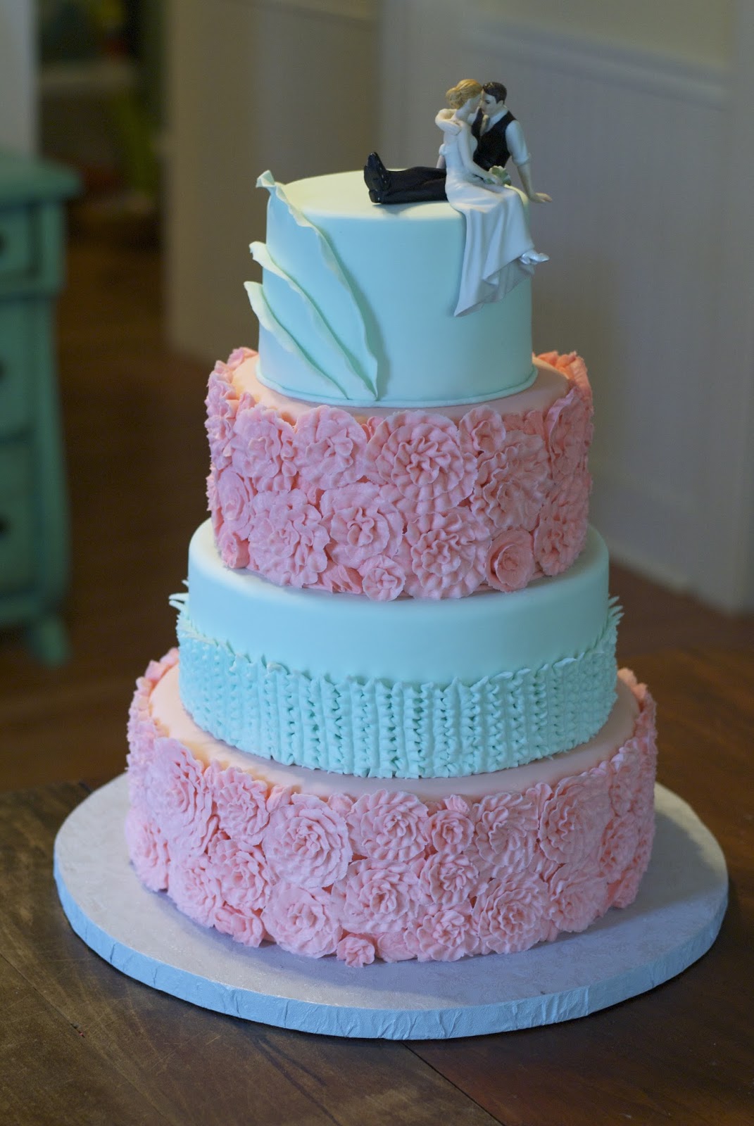Coral and Mint Green Wedding Cake