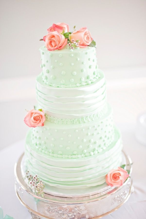 Coral and Mint Green Wedding Cake