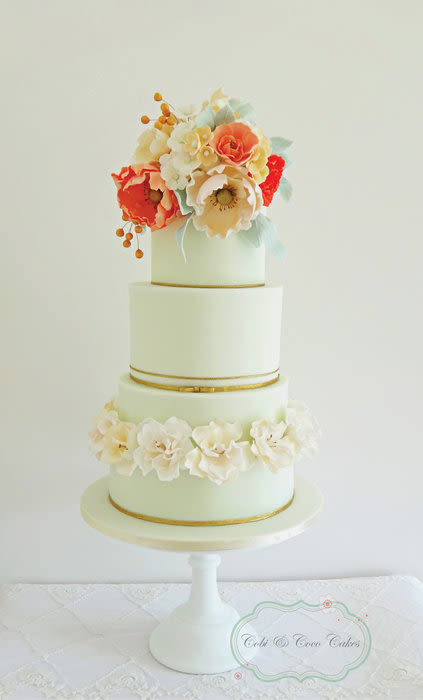 Coral and Mint Green Wedding Cake