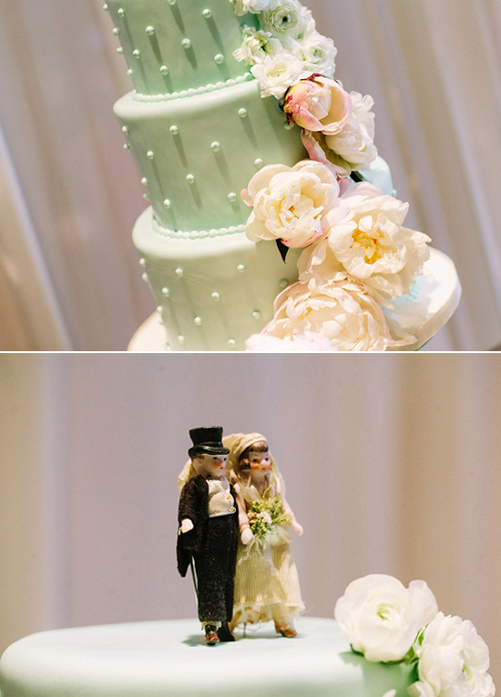 Coral and Mint Green Wedding Cake