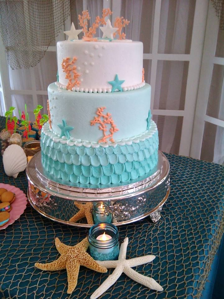 Coral and Teal Baby Shower Cake