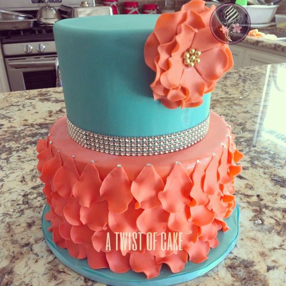 Coral and Turquoise Baby Shower Cake