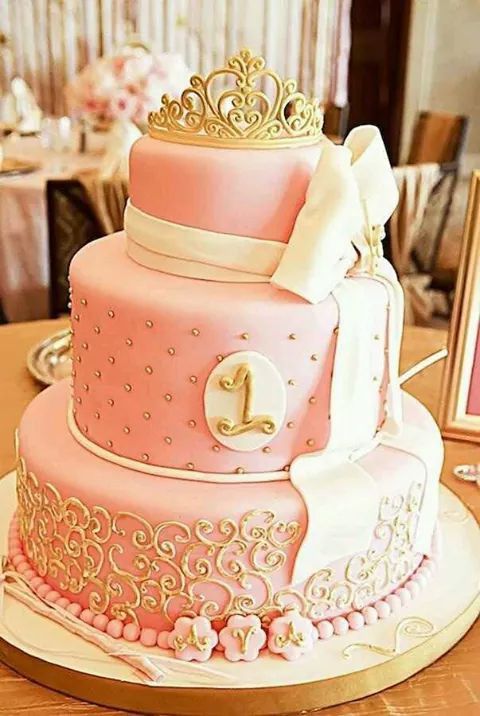 Gold and Pink Princess Birthday Cake