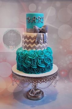 Grey and Teal Baby Shower Cakes