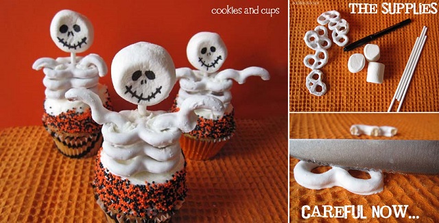 Halloween Skeleton Pretzel Cupcakes