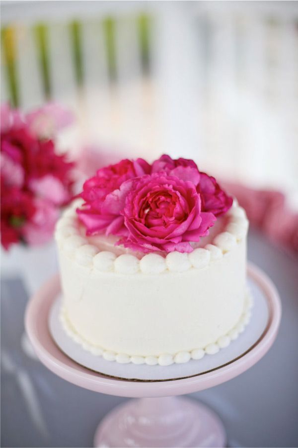 Hot Pink Wedding Cake with Flowers