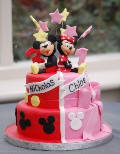 Mickey Mouse and Minnie Twin Birthday Cake Mickey Mouse and Minnie Twin Birthday Cake