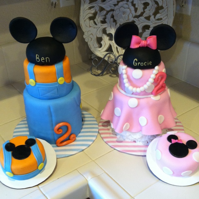 Mickey Mouse and Minnie Twin Birthday Cake