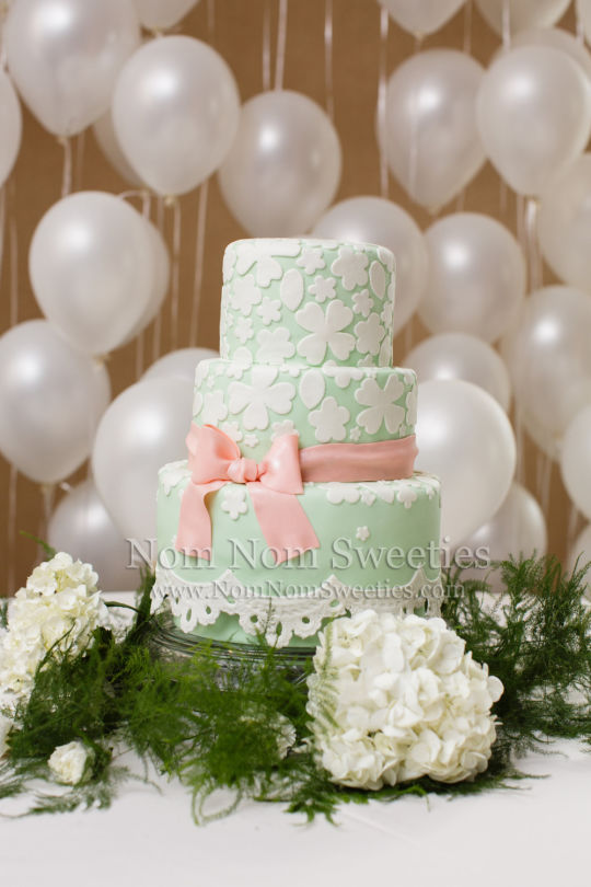 Mint and Coral Wedding Cake