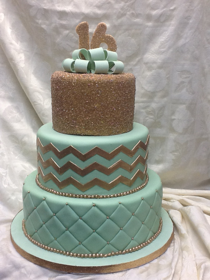 Mint and Gold Sweet 16 Cake