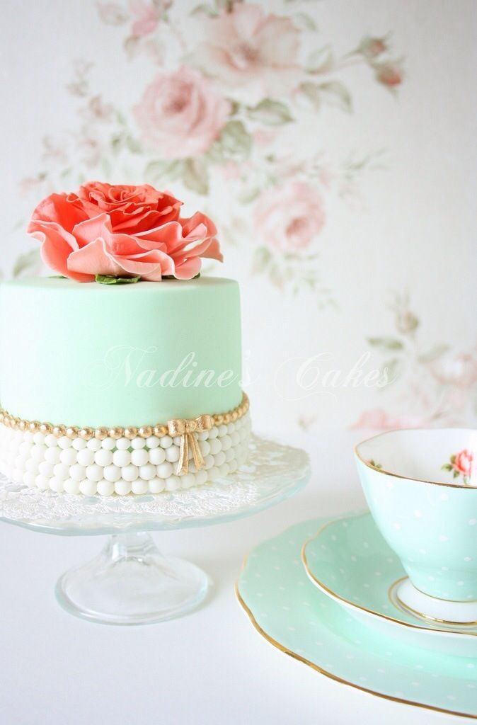 Mint Green and Pink Rose Cake
