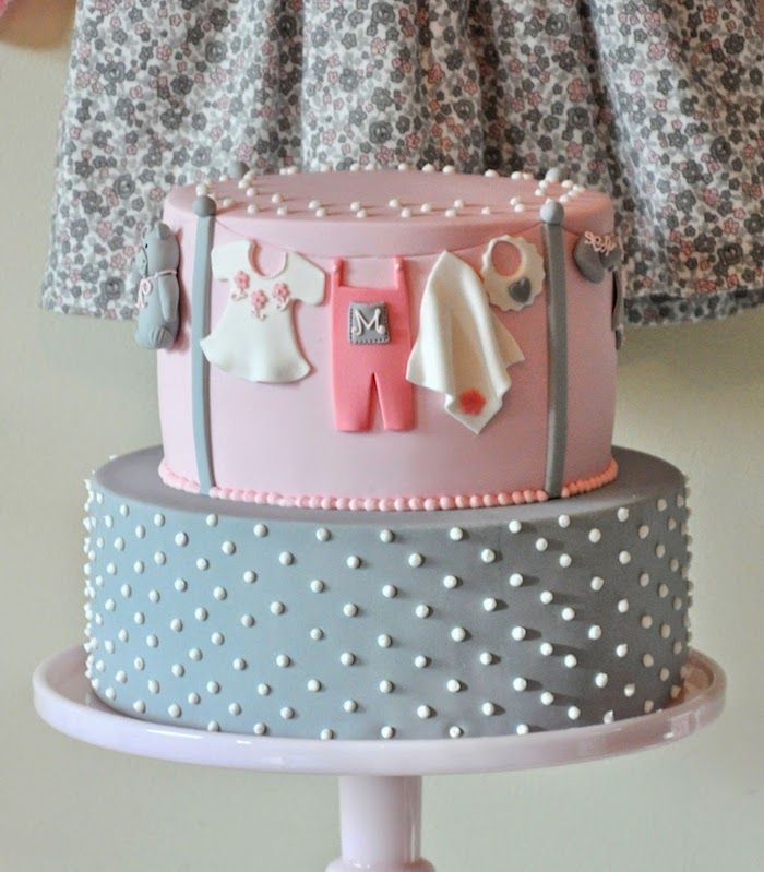 Pink and Gray Baby Shower Cake