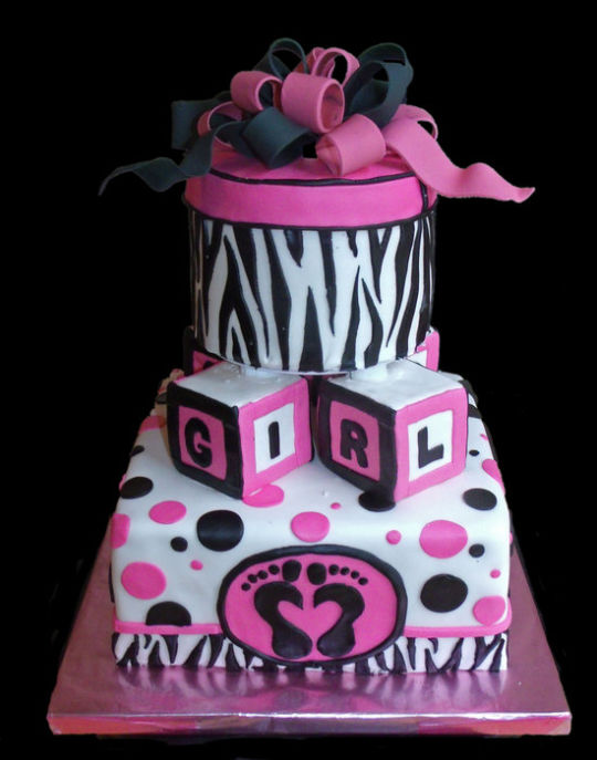 Pink and Zebra Baby Shower Cake