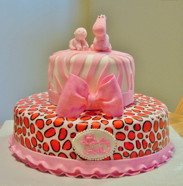 Pink Animal Print Baby Shower Cake