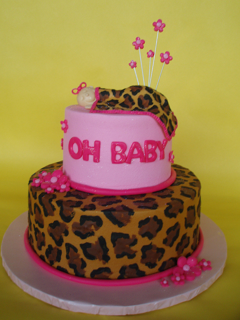 Pink Leopard Print Baby Shower Cake