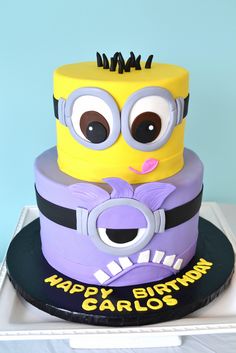 Purple and Yellow Minion Birthday Cake
