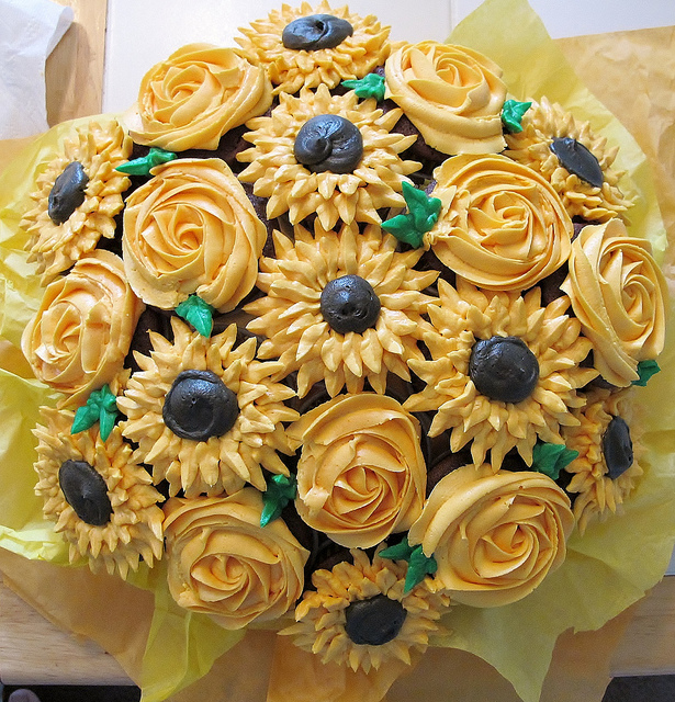 Sunflower and Rose Cupcake Bouquet