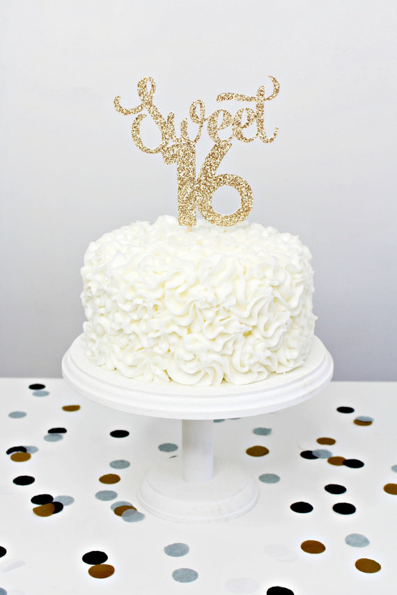 Sweet 16 Glitter Cake Topper