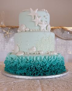 Teal and Coral Buttercream Wedding Cakes