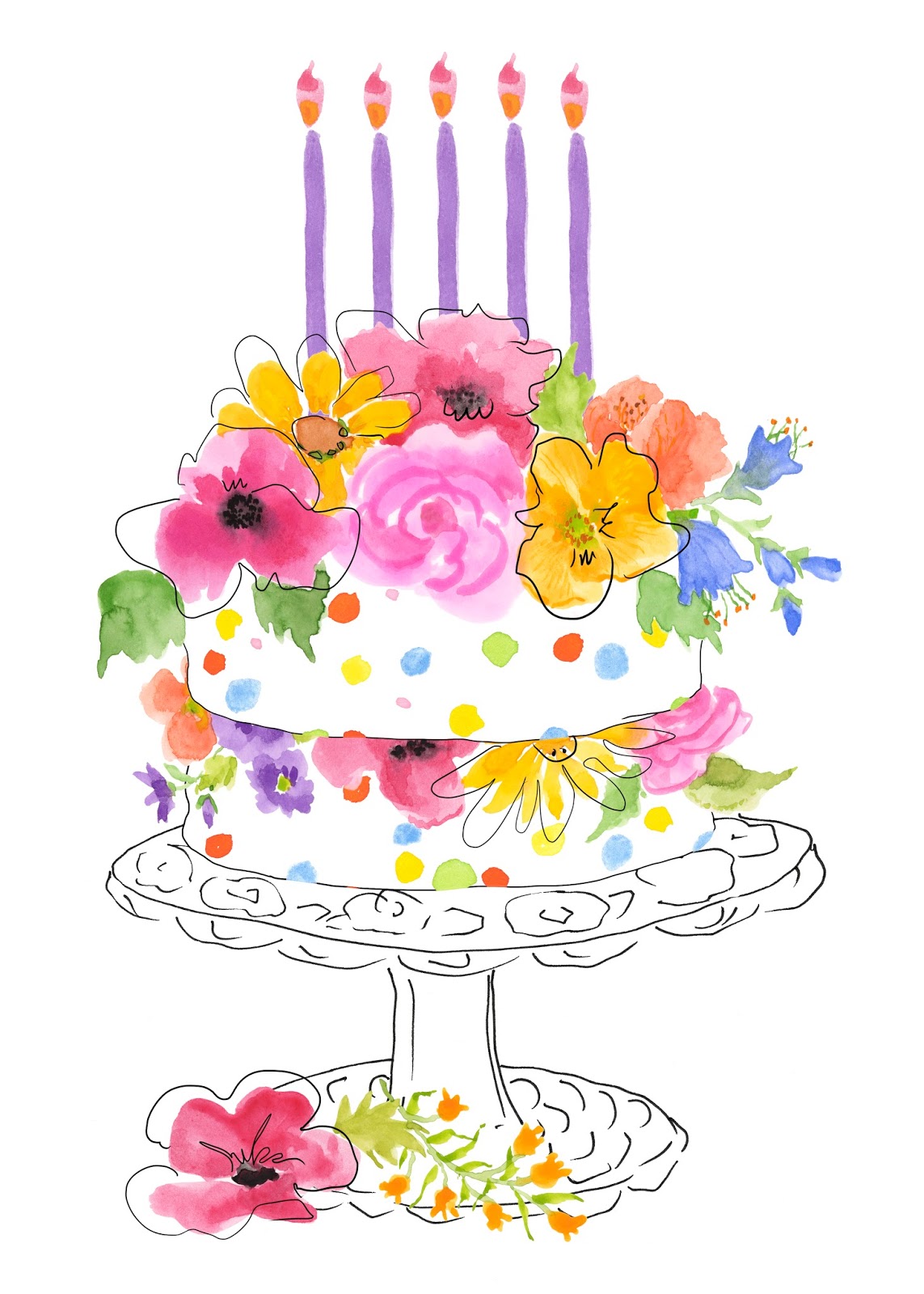 10 Watercolor Paintings Of Birthday Cakes Photo - Cake Watercolor ...