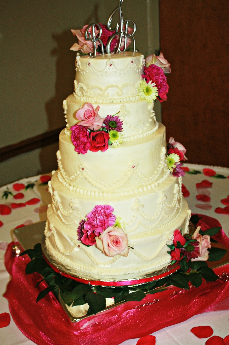 Wedding Cake with Fuschia Flowers