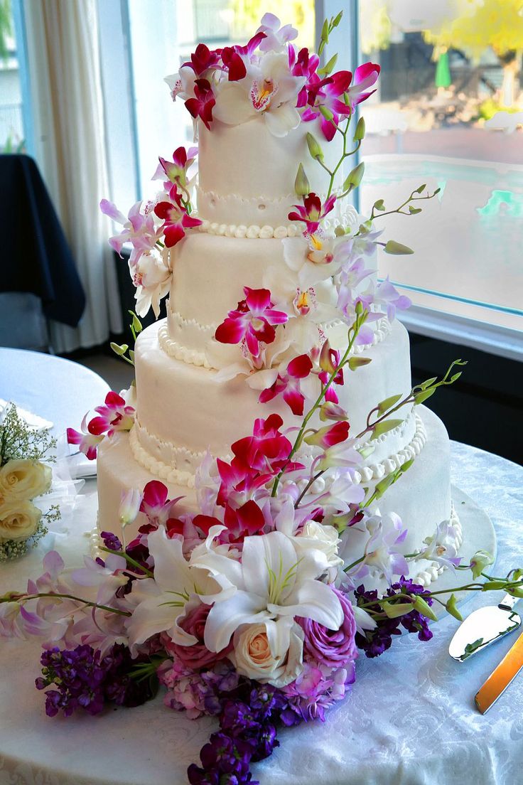 Wedding Cake with Fuschia Orchids