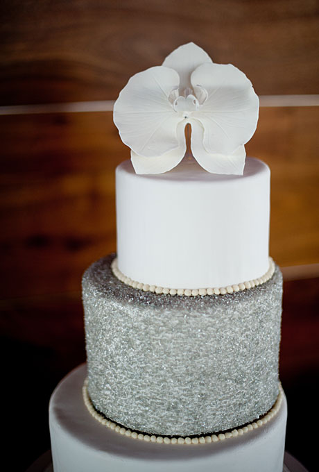 White and Silver Glitter Wedding Cake