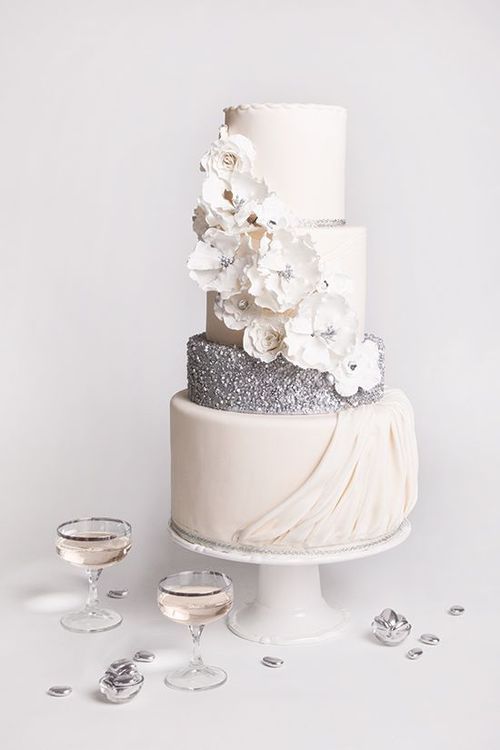 White and Silver Wedding Cake Bling
