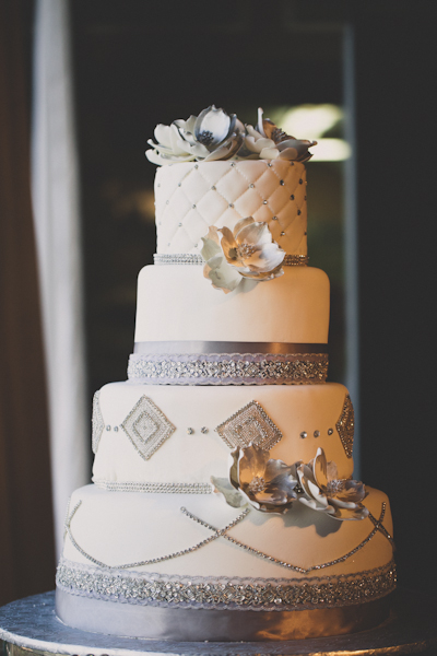 White and Silver Wedding Cake