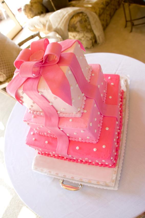 White with Pink Bow Baby Shower Cake