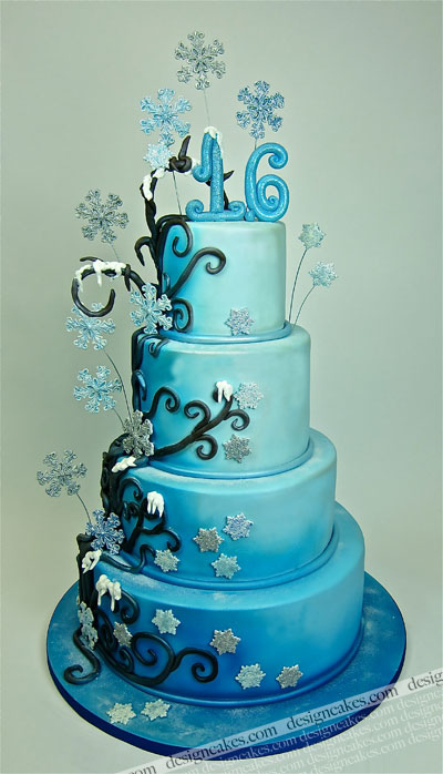 12 Photos of Big Beautiful Blue Winter Wonderland Sweet 16 Cakes