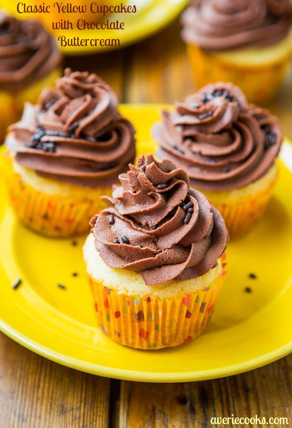 Yellow Cupcakes with Chocolate Frosting