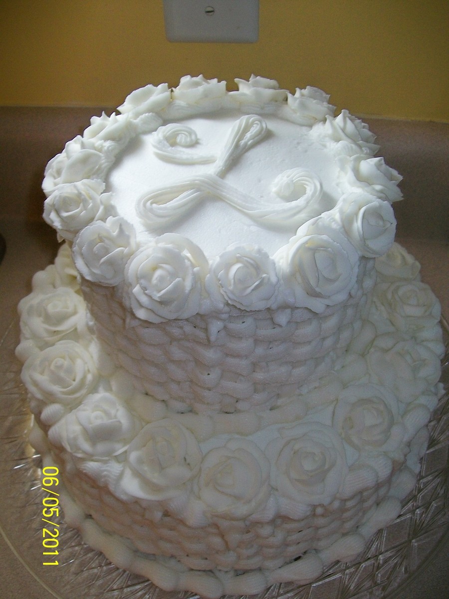 2 Tier Wedding Cake White Roses