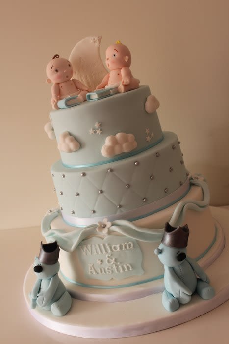 3 Tier Baby Boy Baptism Cake