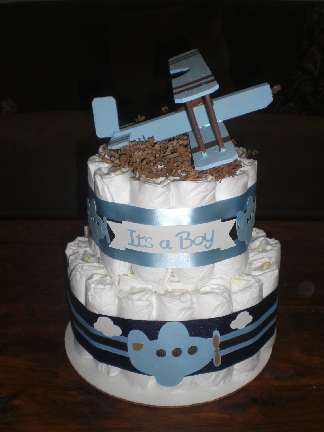 Airplane Baby Shower Diaper Cake Centerpiece