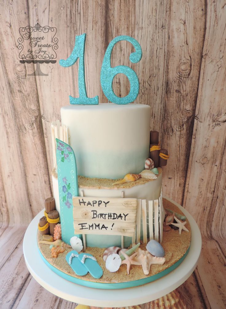 Beach Themed Sweet 16 Birthday Cake