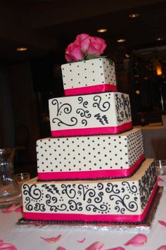 Black and Pink Square Wedding Cakes