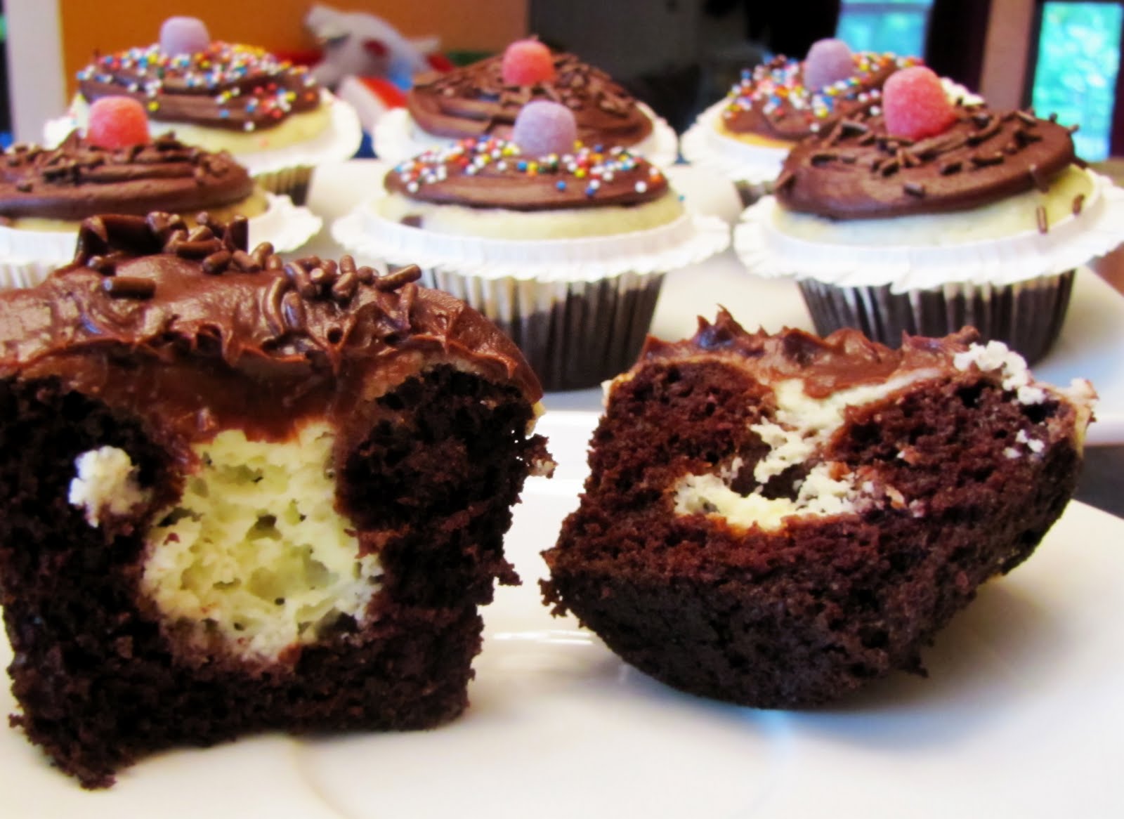 Black Bottom Cupcakes with Fudge Frosting