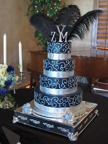 Blue and Silver Wedding Cake