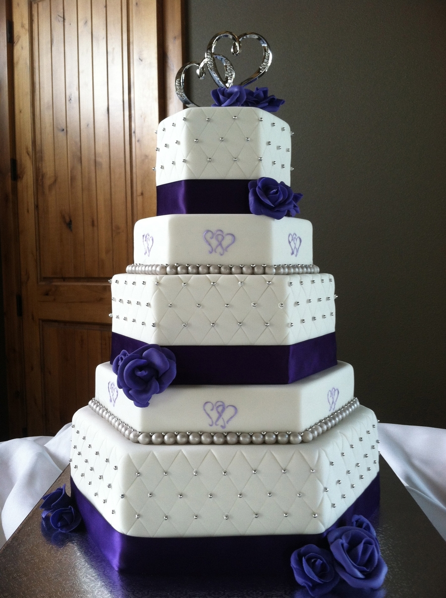 Blue Purple and Silver Wedding Cake
